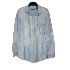 Vintage WELL WORN damaged LANDS' END blue jean light wash Mens Shirt Size XL 17"